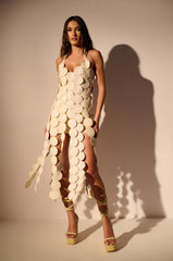AZALEA WANG WYLIE BEIGE WITH GOLD CHAIN PLATFORM SANDAL
