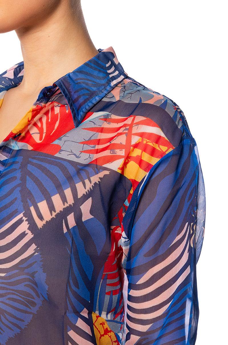 BEACHY DAY BUTTON DOWN LIGHTWEIGHT BLOUSE