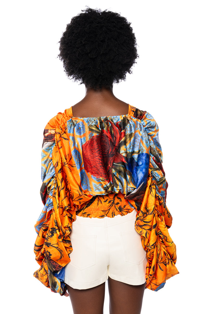 BELLA PRINTED LONG SLEEVE SATIN BLOUSE