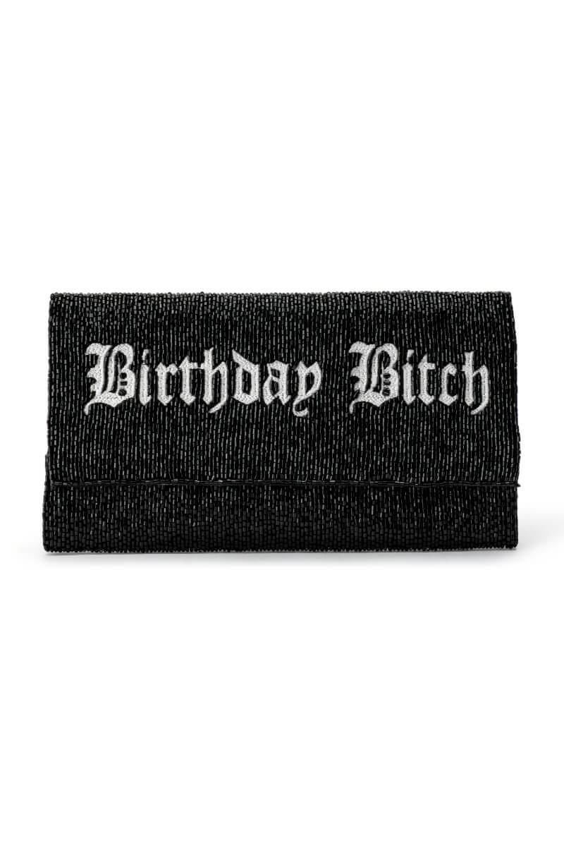 BIRTHDAY BITCH BEADED CLUTCH