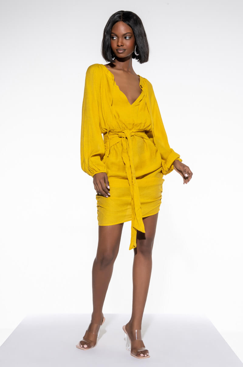 BOHO VIBES RUCHED MINI DRESS