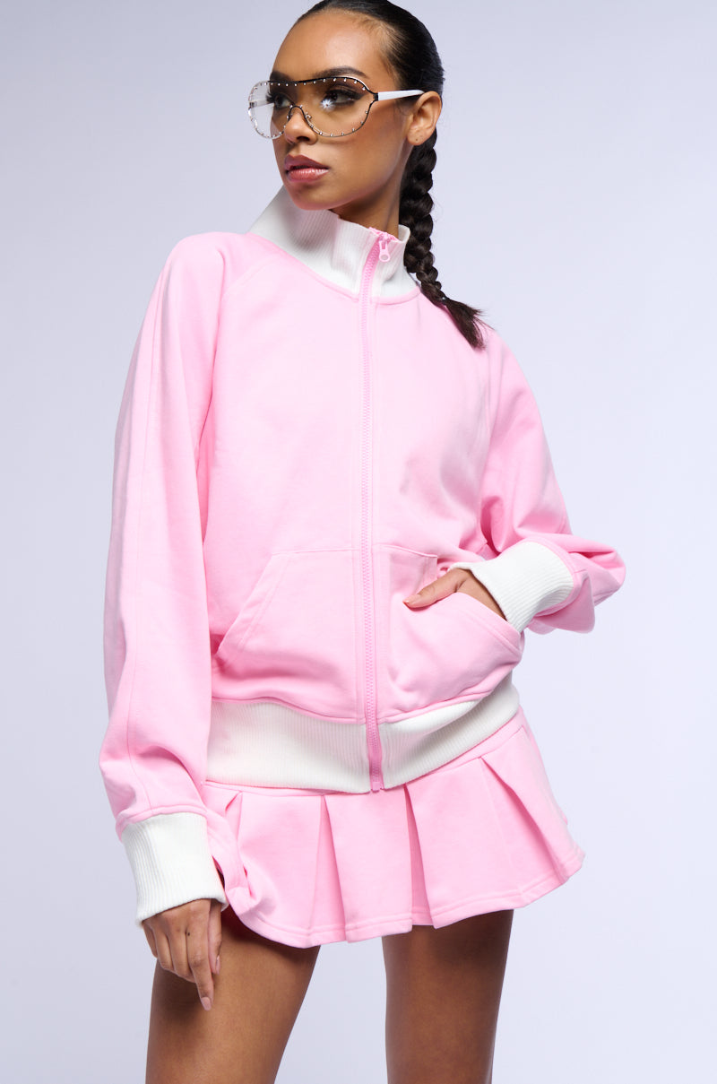 CALL ME BABY ZIP UP SWEATSHIRT IN PINK