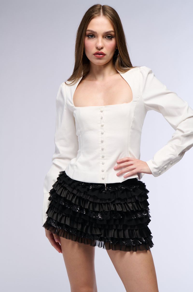 CLARA PEPLUM BUTTON DOWN TOP