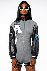 COLLEGIATE TEAM CAPTAIN LONG SLEEVE ZIPPERED MOCK NECK ROMPER