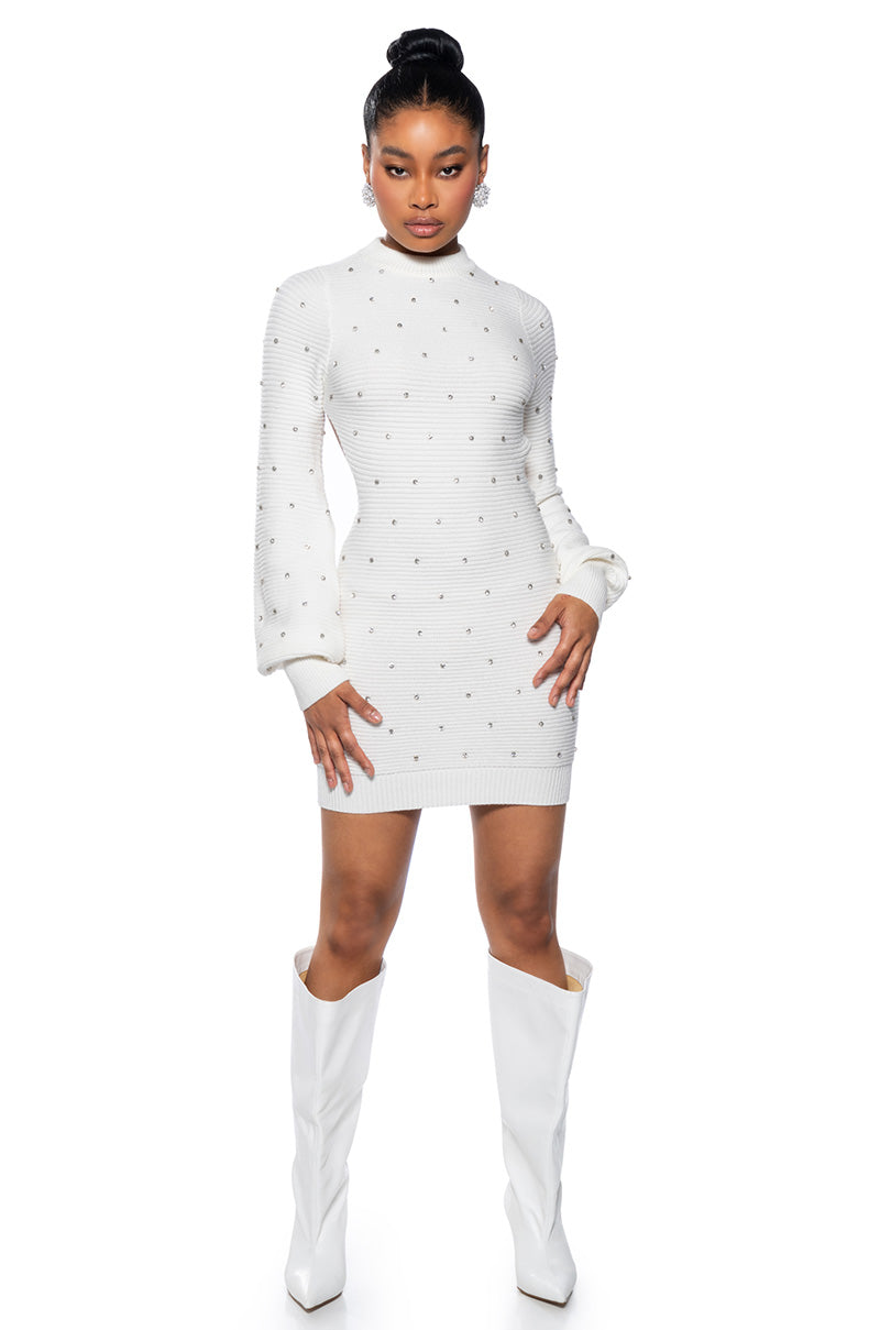 DAY TO NIGHT EMBELLISHED KNIT DRESS