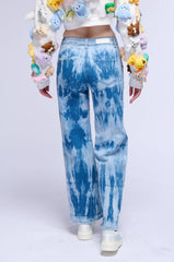 DENIM DYE AWAY ACID WASHED PLEATED WIDE LEG JEAN