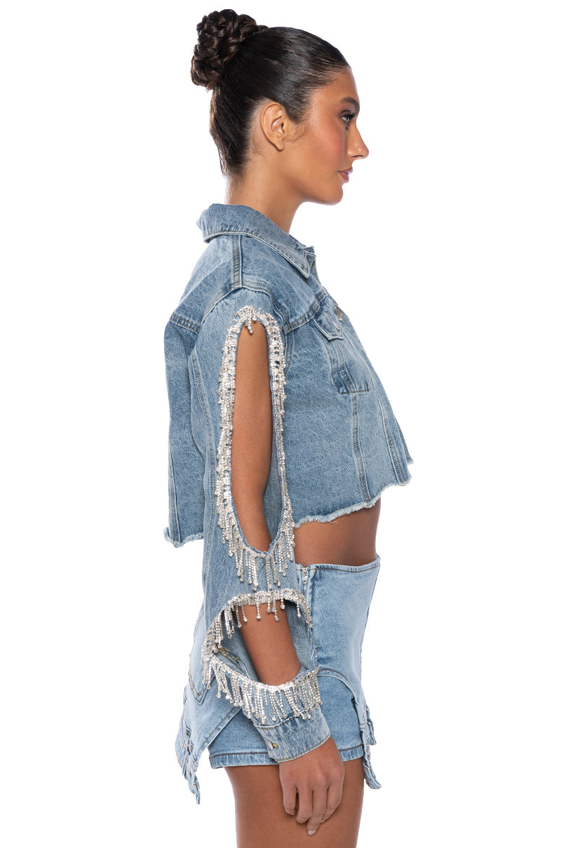 DIAMOND CUT OUT CROP DENIM JACKET