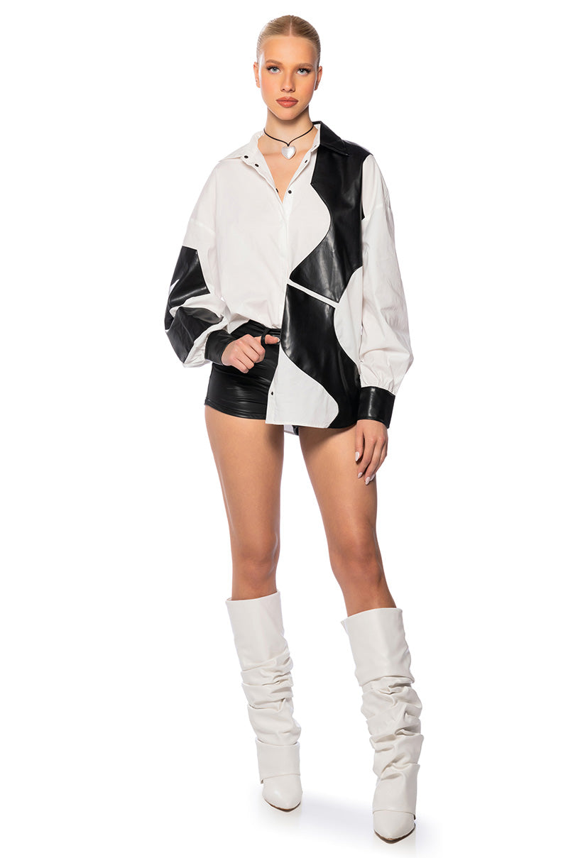 DON'T MIND ME BUTTON DOWN POPLIN BLOUSE
