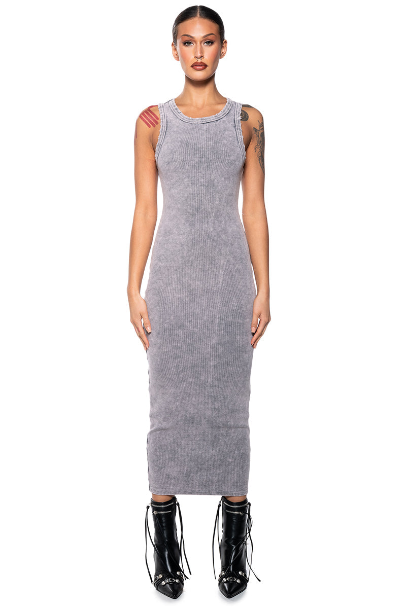 DON'T TEXT RIBBED KNIT MIDI DRESS