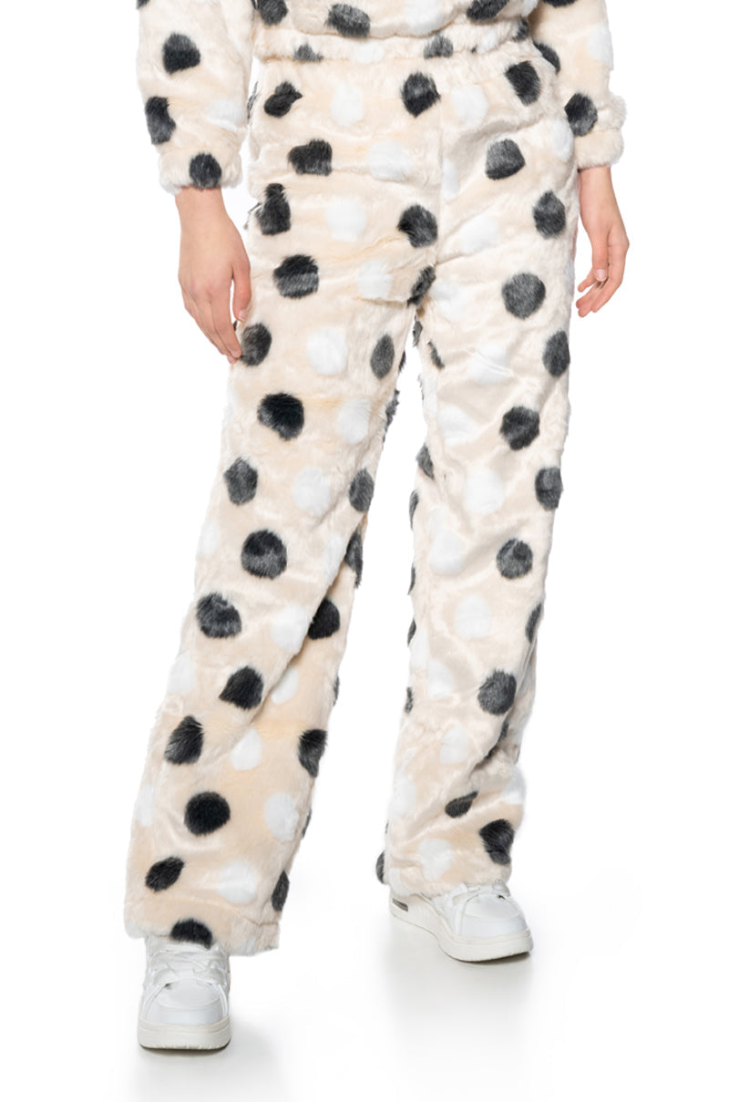 DOTTY FAUX FUR WIDE LEG JOGGER
