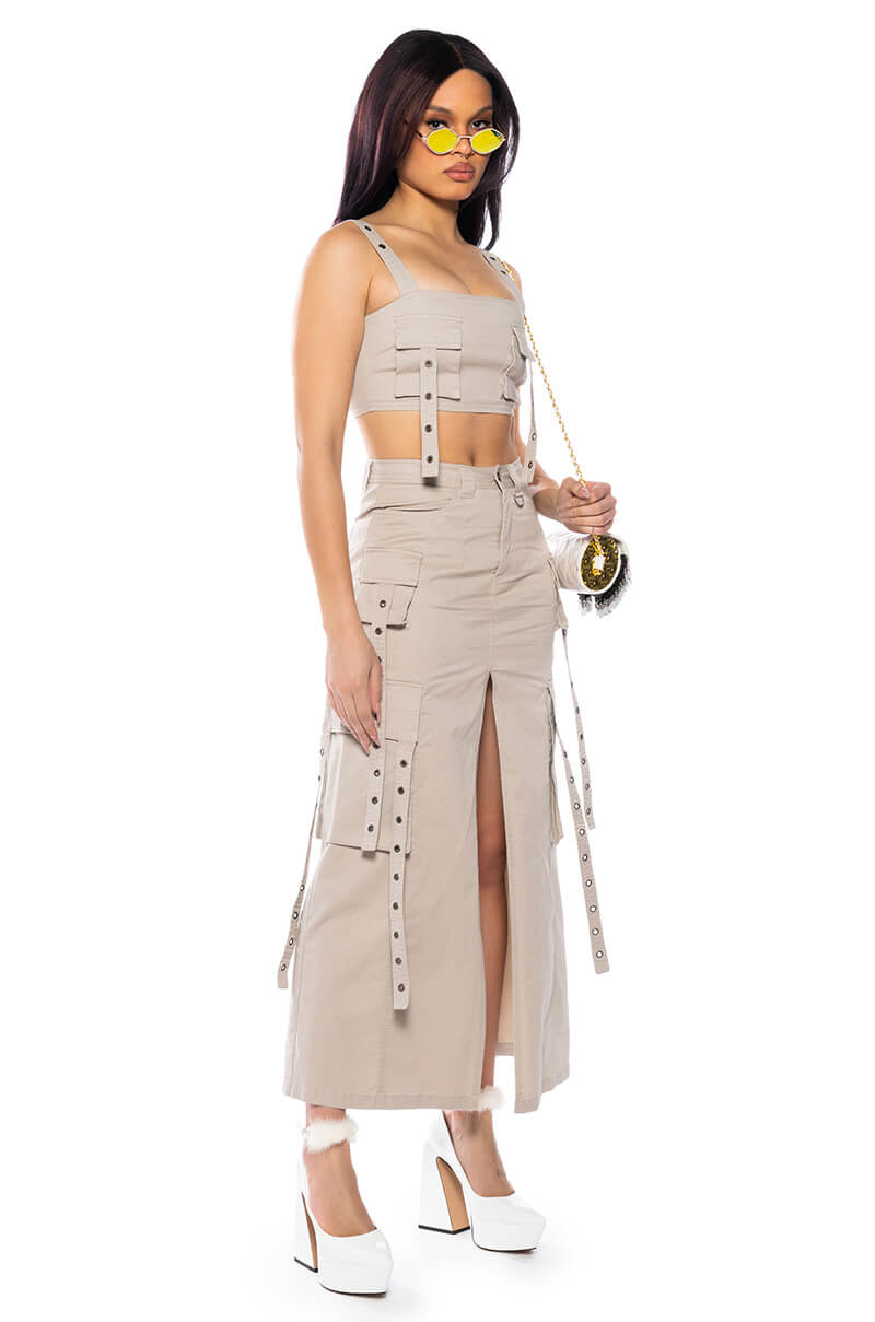 DOWN FOR ANYTHING CARGO CROP TOP