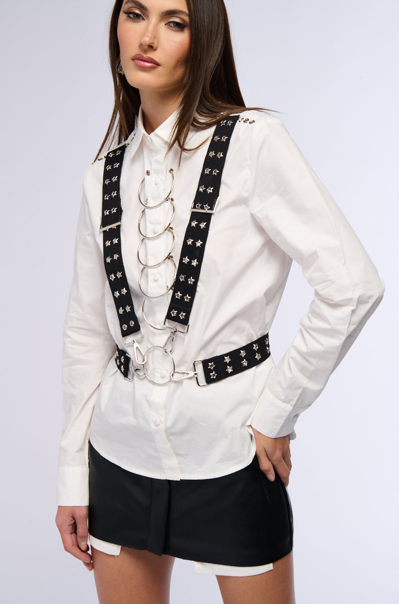 DOWN WITH THE SICKNESS BUTTON DOWN POPLIN TOP
