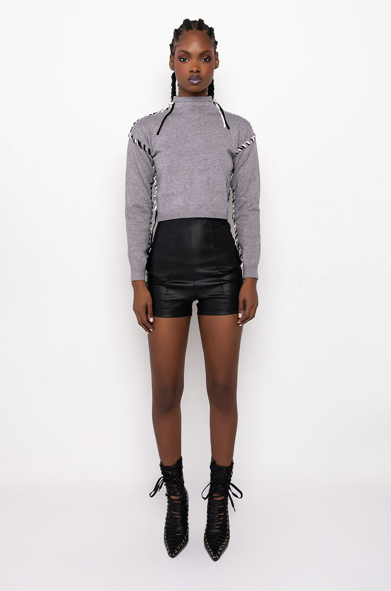 AMANDA LACE DETAIL CROP MOCK NECK SWEATER