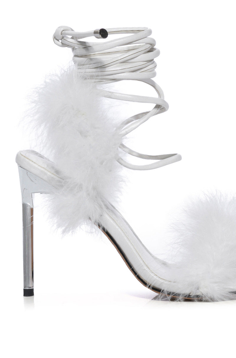 AZALEA WANG AMEILIA FUR STILETTO SANDAL IN WHITE