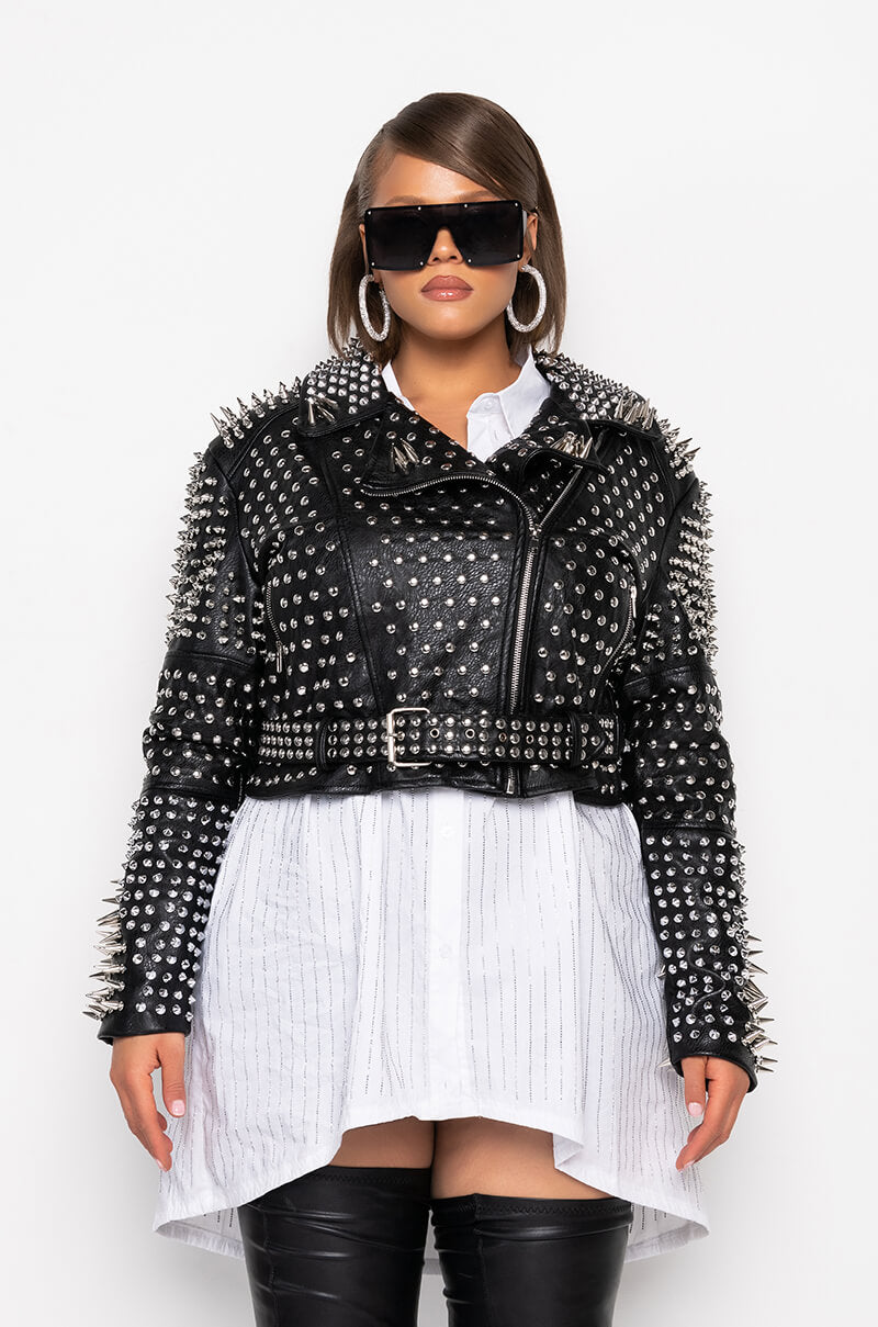 AZALEA WANG ALL OUT LUCIFER STUD MOTO JACKET PLUS