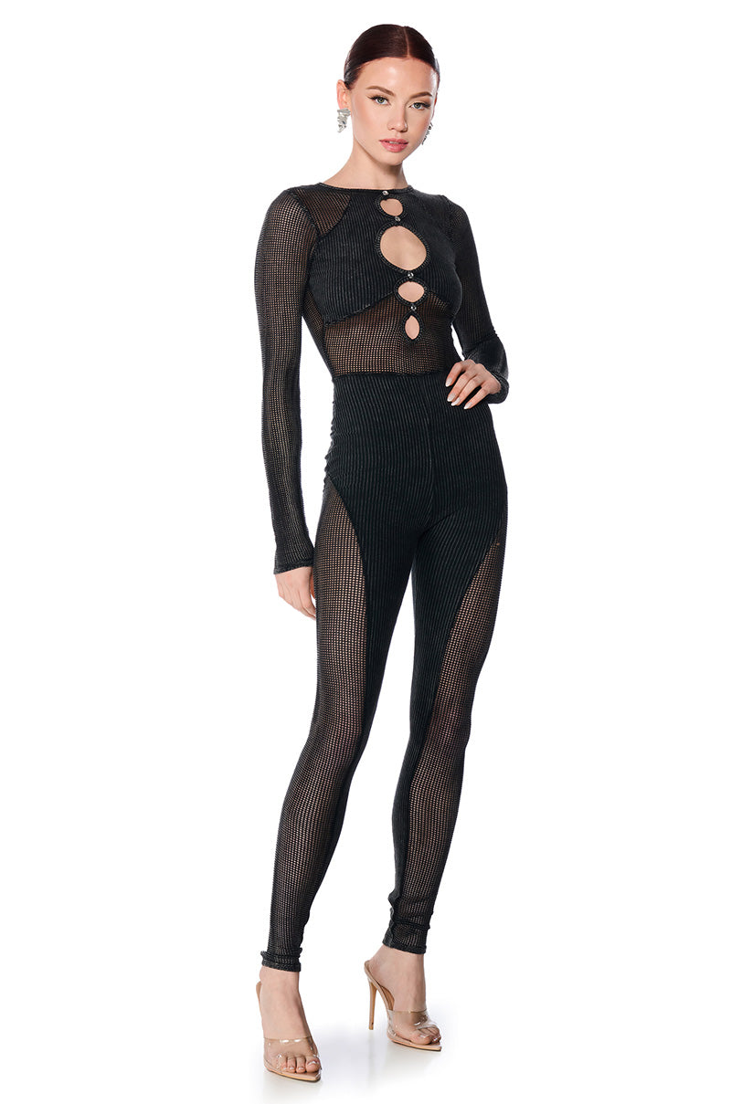 ARCHETYPE MESH KNIT CUTOUT JUMPSUIT